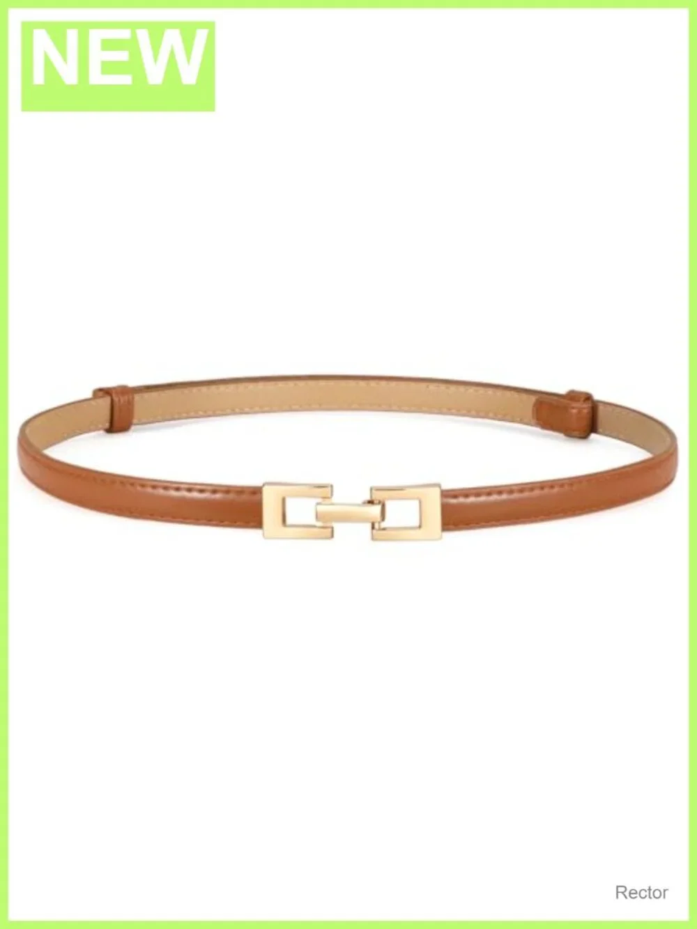 Faux Leather Skinny Belt Adjustable Slide Waist Gold Buckle Office Casual